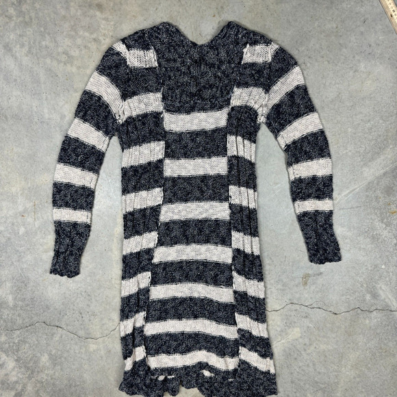Free People Womens Open Knit Cardigan Sweater Long Sz M Blue Cream Holiday - Picture 2 of 9